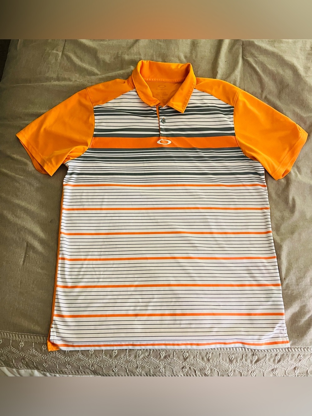 Oakley Orange and White Striped Performance Polo